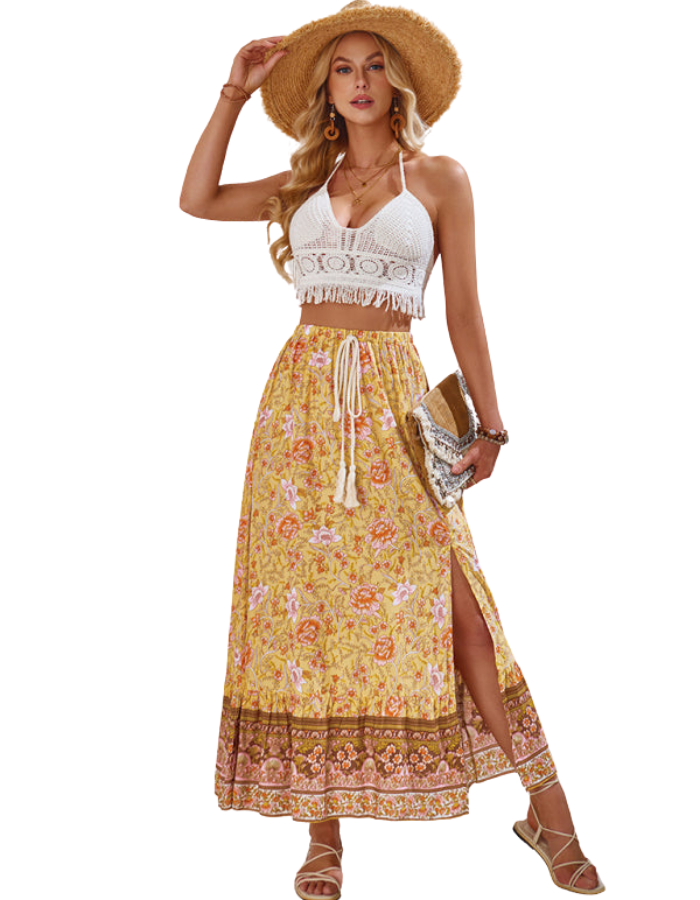 SHOPIQAT New Casual Bohemian Printed Waist Drawstring Skirt - Premium from shopiqat - Just $8.200! Shop now at shopiqat